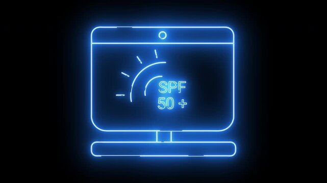 monitor screen icon and spf 50 icon with neon effect