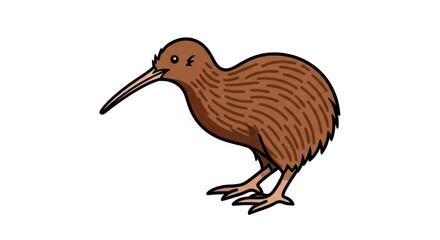 Cartoon Kiwi Bird Illustration on White Background