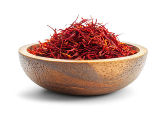 Fototapeta premium saffron thread in the wooden plate, isolated on the white background.