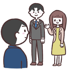 スーツの男性を紹介する女性のイラスト