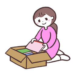 箱にしまう女性のイラスト