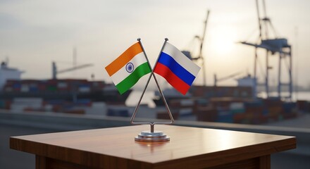 India and Russia flags together symbolizing strong international business partnership