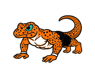 Leopard Gecko Bodybuilder Doing Push-Up Cartoon Mascot Illustration