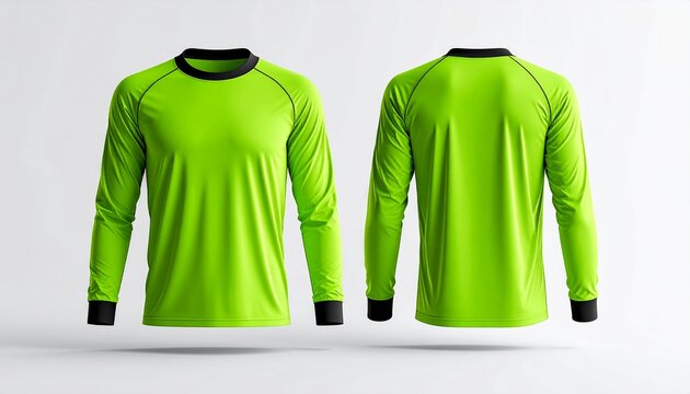 Realistic Goalkeeper Long Sleeve Jersey Mockup in Bright Neon Green on Plain Background