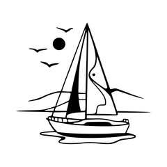 minimalist line art of a yacht sailing