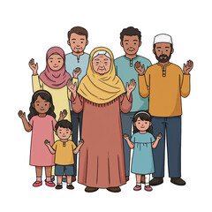 A loving multi-generational family, including an elderly woman, adults, and kids, gathered together for a collective prayer, expressing their faith and unity.