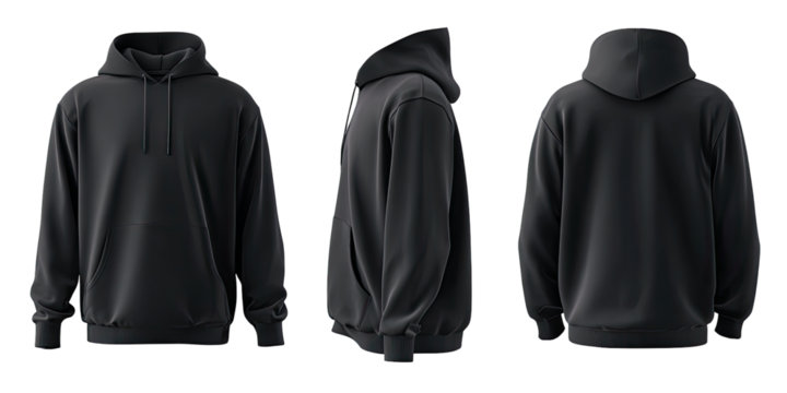 Three-view mockup of a dark gray hoodie (2)