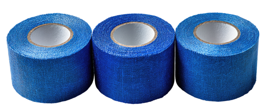 Three rolls of vibrant blue painter's tape