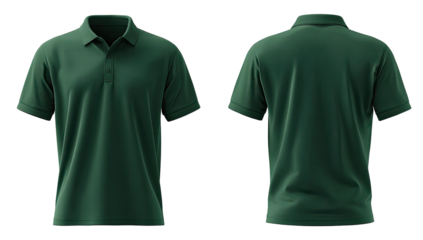 Forest green polo shirt, front and back view (1)