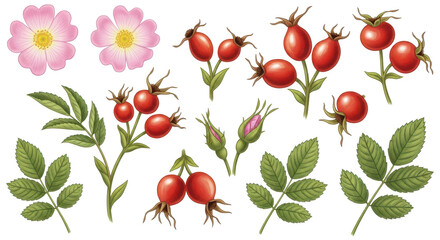 Wild Rose Hip & Bloom Set 12 Botanical Elements