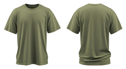 Khaki-colored t-shirt, front and back views