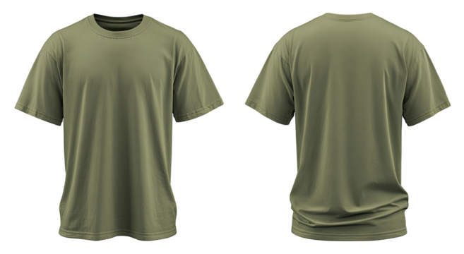 Khaki-colored t-shirt, front and back views