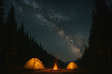 Camping under the starry night sky
