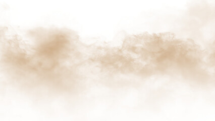 Brown dust sand soil smoke cloud particles isolated on a transparent background. Sandstorm effect, smog, dust explosion rising, Smoke fog overlay effect. Blurred soil dust.