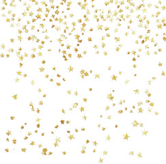 Falling Gold Glitter Star Confetti on White Background Keywords: confetti, stars, gold, glitter