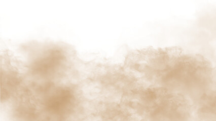 Brown dust sand soil smoke cloud particles isolated on a transparent background. Sandstorm effect, smog, dust explosion rising, Smoke fog overlay effect. Blurred soil dust. © LifeJourney