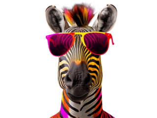 Cool Zebra with Sunglasses: Fashionable Animal Portrait transparent background png