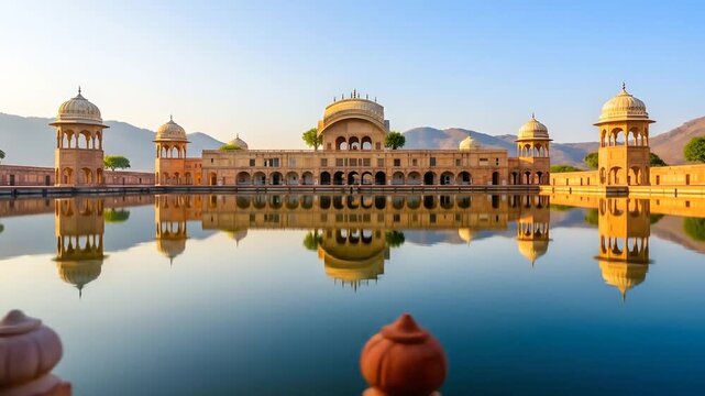 Majestic Jal Mahal Reflection in Tranquil Waters, Amber Palace, Jaipur India