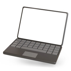 Cartoon-style laptop with a blank screen isolated on a white background. 3D illustration.