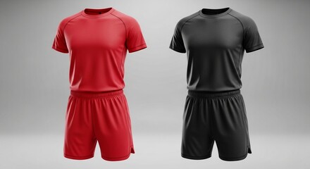Athletic Sportswear Mockup: Red and Black Jersey Shorts Uniform Set