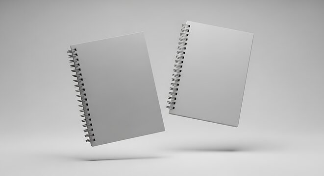 Floating Spiral Notebooks Mockup.