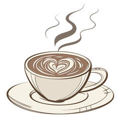 Vector illustration of a 3d coffee cup with heart-shaped latte art and steam