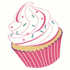 Delicious 3d vector cupcake with swirled cream frosting and sprinkles scalable graphic