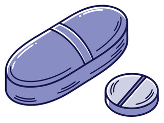 Close up vector illustration of two glossy blue coated medicine tablets scalable