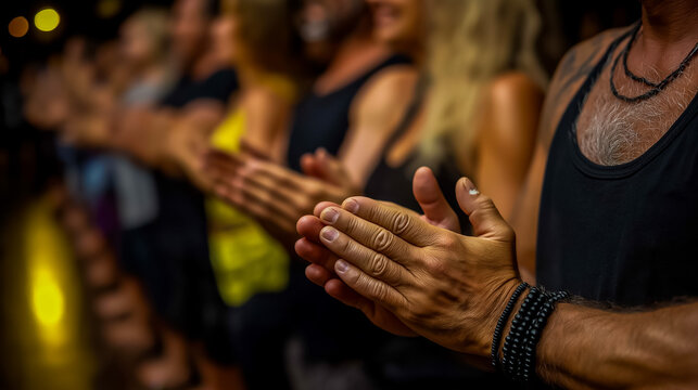 A group training session with tappers practicing a new tapping technique on palms