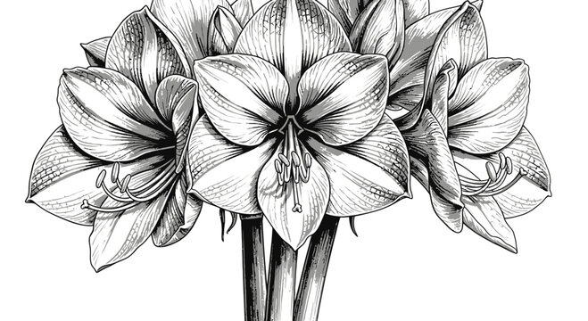 Artistic rendering of striking amaryllis flowers, sketched in monochrome