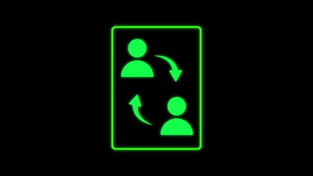 C2C model icon line animation on dark background. Online interaction animated icon. Alternately shaking head. Social network.