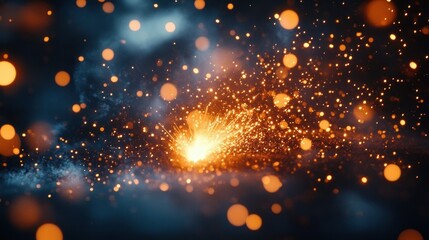 Bright glowing sparks flying in dark surroundings creating a magical and energetic atmosphere