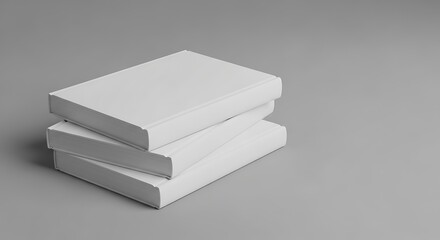 Stack of Blank White Books on Gray Background.