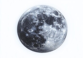Obraz premium Detailed close-up image of the full moon showing craters and lunar surface textures with a bright glowing effect on a white background