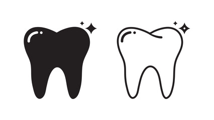 Healthy glowing tooth icon. Sparkling clean tooth sign. Cavity free white teeth symbol. Thin line icon on white background. Vector illustration.