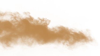 Dust sand soil smoke cloud particles isolated on transparent white background. Brown sandstorm smog sand dust explosion rising. Smoke fog overlay effect. Blurred soil dust.