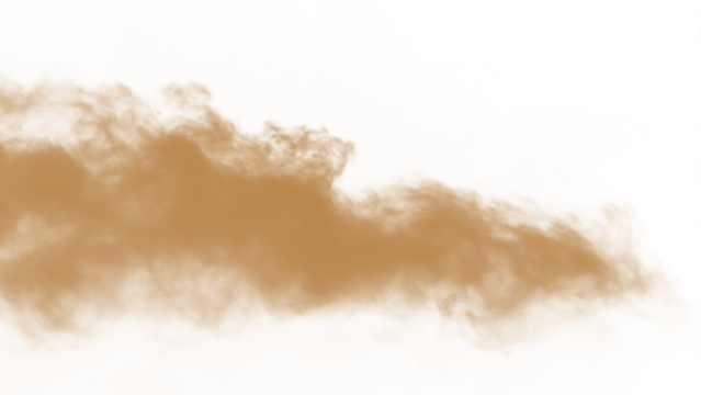 Dust sand soil smoke cloud particles isolated on transparent white background. Brown sandstorm smog sand dust explosion rising. Smoke fog overlay effect. Blurred soil dust.