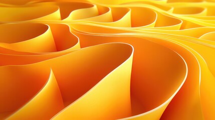Abstract close-up of flowing, curved orange paper sheets creating soft waves and smooth textures with warm lighting and vivid colors