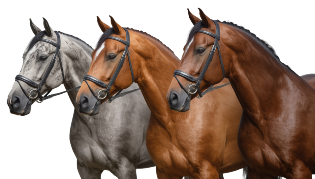 Elegance embodied three majestic horses in harmonious shades, presenting equine grace on an