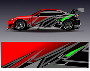 Obraz premium Car wrap design vector. Graphic abstract stripe racing background designs for vehicle, rally, race, adventure and car racing livery 