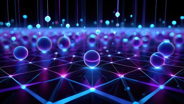 Futuristic glowing spheres connected by a network of light