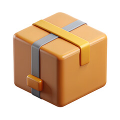 3D rendered package box, sealed cardboard parcel icon with straps isolated on white background in plastic cartoon style 
