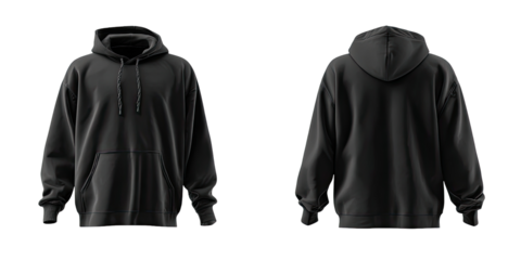 Dark gray hoodie, front and back views