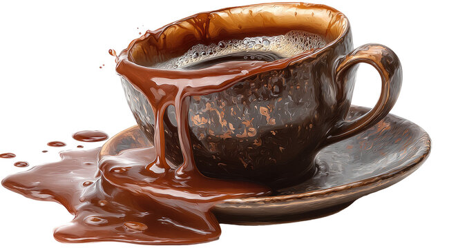 Dark coffee cup overflowing with hot chocolate