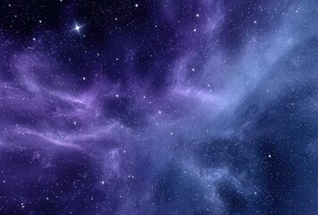 Naklejka premium Purple & blue nebula w/ stars. Space scene showing light clouds and celestial bodies shining brilliantly in a vast expanse
