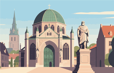 European architecture and scenery, vector graphics