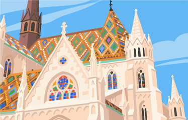 European architecture and scenery, vector graphics
