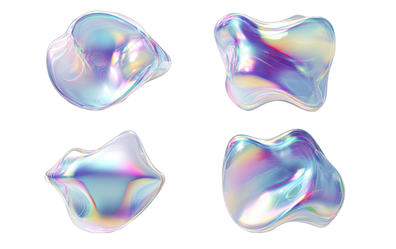 Abstract iridescent shapes.  Four fluid forms