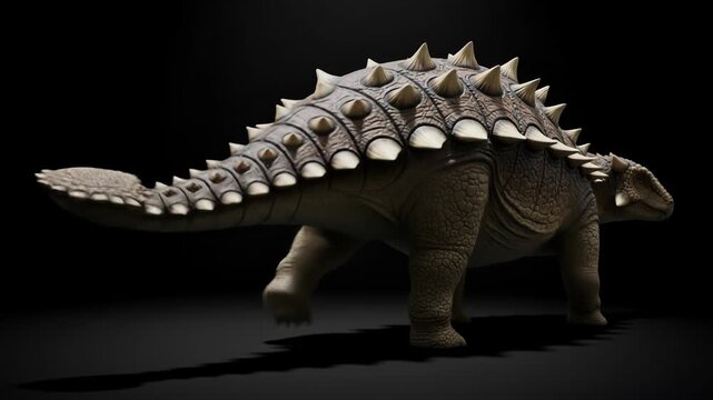 Armored Dinosaur: Ankylosaurus Walking on Dark Background