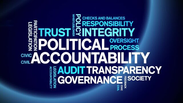 Political Accountability animated word cloud-text design animation tag kinetic typography seamless loop.